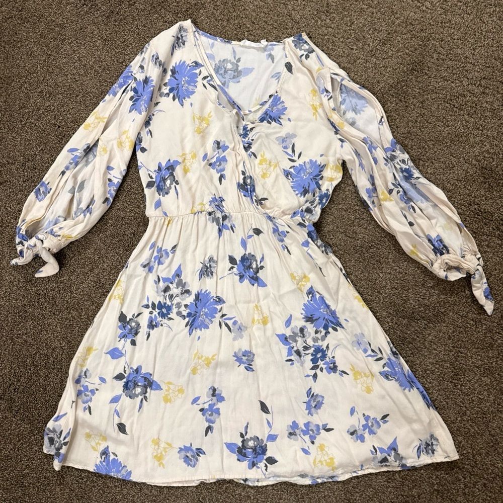 Lush Floral Babydoll Mini Dress Cold Shoulder Long Sleeve Cottagecore Coquette S